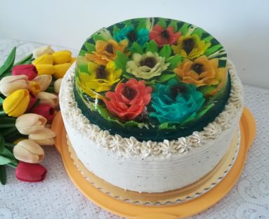 Tort z kwiatkami 3 D w galaretce