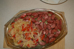 Zapiekanka warzywna z kiełbasą i serem
