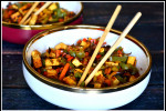 Penne konjac z warzywami i tofu