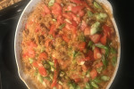 Kiełbasa, ryż i warzywa.. pełne danie z jednej patelni