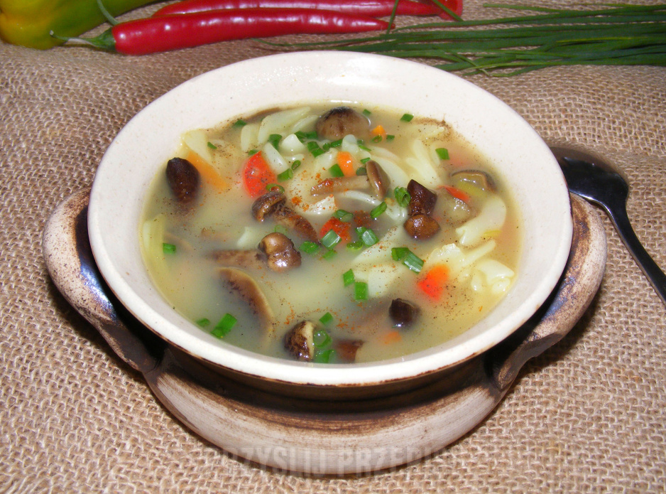 Zupa z opieńkami (podpinkami) i makaronem ryżowym